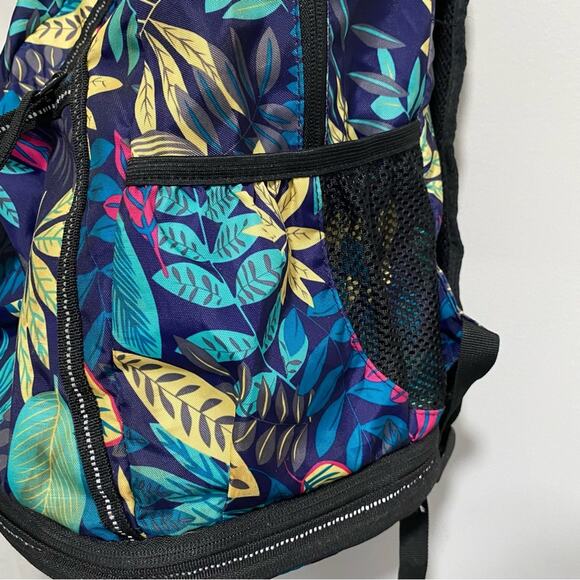 Blue and Yellow Tropical Print Backpack with Multiple Compartments - Picture 4 of 6